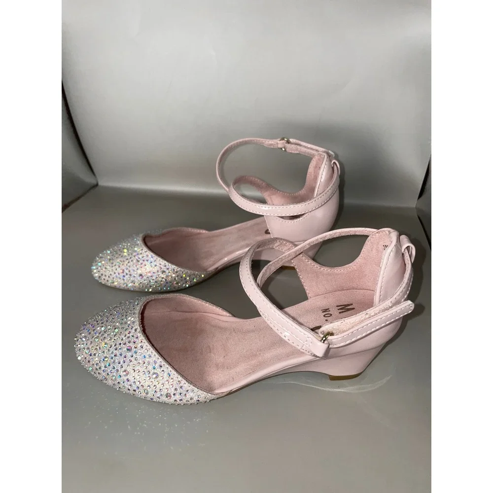Mix No. 6 Tiffany Kids Pink Rhinestone Wedge‎ Ankle Strap Dress Shoes Size 1M